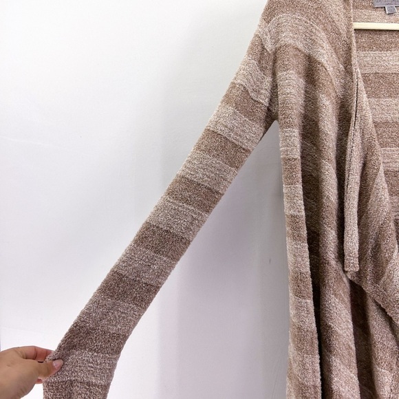 BAREFOOT Dreams Cozychic Lite Calypso Wrap Drape Front Cardigan Tan Striped - Picture 6 of 9